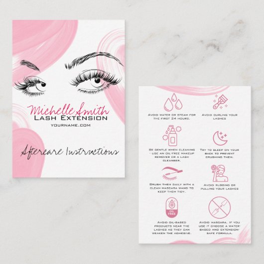 Lash extensions Make-up nazorg instructies pictogr Afsprakenkaartje (Voorkant / Achterkant)