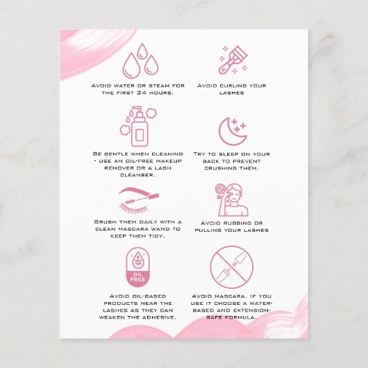Lash extensions Make-up nazorg instructies pictogr Flyer (Achterkant)