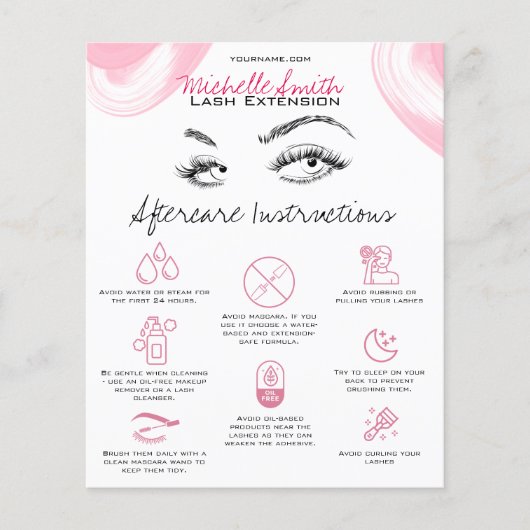 Lash extensions Make-up nazorg instructies pictogr Flyer (Voorkant)