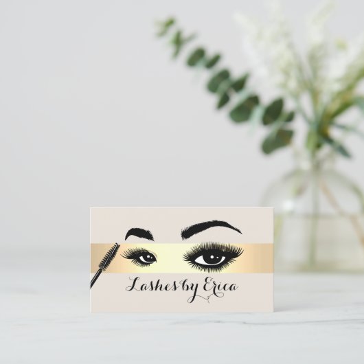Lash Extensions Makeup Artist Gold Stripe Salon Visitekaartje (Staand voorkant)