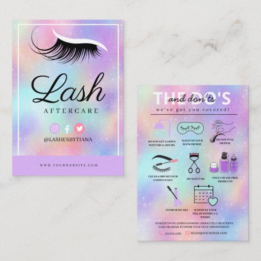 Lash Extensions nazorginstructies Visitekaartje (Voorkant / Achterkant)