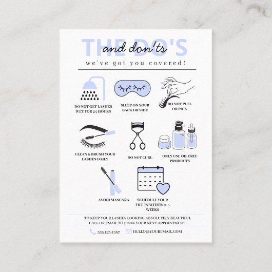 Lash Extensions nazorginstructies Visitekaartje (Achterkant)