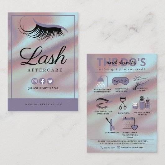 Lash Extensions nazorginstructies Visitekaartje (Voorkant / Achterkant)