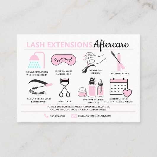 Lash Extensions nazorginstructies Visitekaartje (Achterkant)