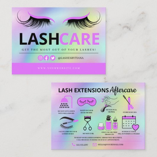 Lash Extensions nazorginstructies Visitekaartje (Voorkant / Achterkant)