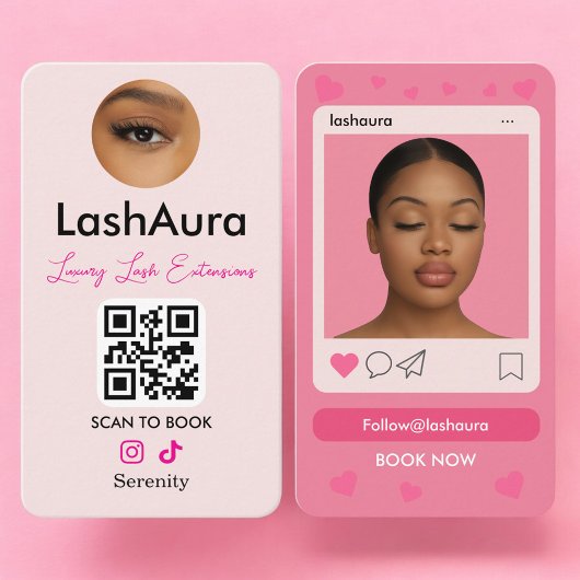 Lash Extensions Pink QR Code Photo Visitekaartje