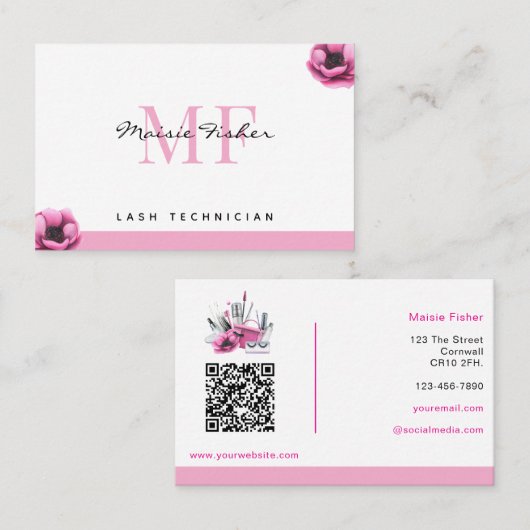 Lash Extensions QR Code Monogram Eyelash Tech Visitekaartje (Voorkant / Achterkant)