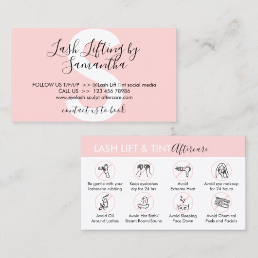 Lash Lift and Tint Aftercare Post Instruction Visitekaartje (Voorkant / Achterkant)