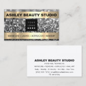 Lash Makeup Nail Stylist Logo Grey Silver Glitter Visitekaartje (Voorkant / Achterkant)