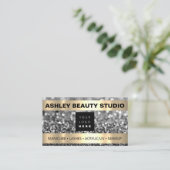 Lash Makeup Nail Stylist Logo Grey Silver Glitter Visitekaartje (Staand voorkant)