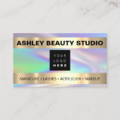 Lash Makeup Nail Stylist Logo Holograaf Pastels Visitekaartje (Voorkant)