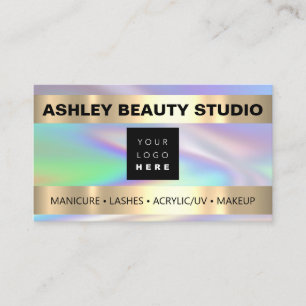 Lash Makeup Nail Stylist Logo Holograaf Pastels Visitekaartje