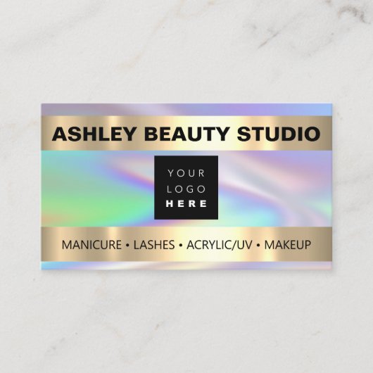 Lash Makeup Nail Stylist Logo Holograaf Pastels Visitekaartje (Voorkant)