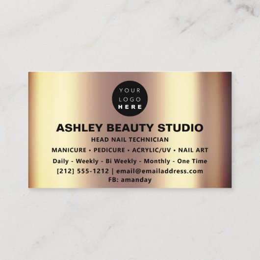 Lash Makeup Nails Logo Holograaf Roos Glitter Visitekaartje (Achterkant)