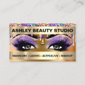 Lash Makeup Nails Logo Holograaf Roos Glitter Visitekaartje (Voorkant)