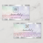 Lash Nails QRCode Logo Elegant Glitter Visitekaartje (Voorkant / Achterkant)