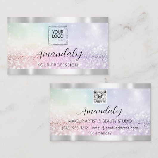 Lash Nails QRCode Logo Elegant Glitter Visitekaartje (Voorkant / Achterkant)