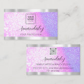 Lash Nails QRCode Logo Glitter Paars,PInk Visitekaartje (Voorkant / Achterkant)