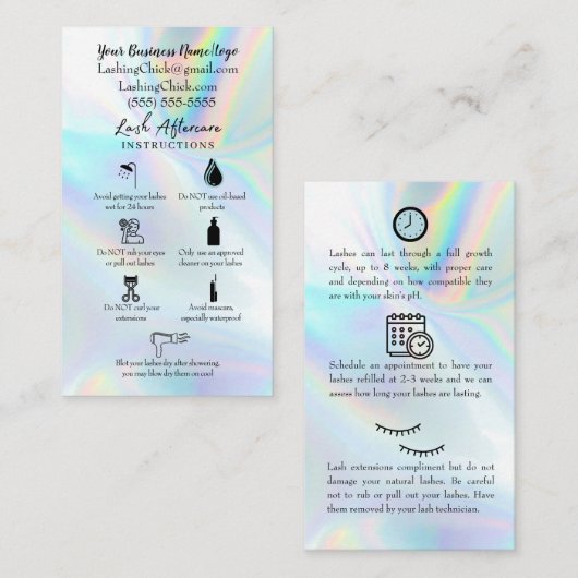 Lash Natercare Instruction Kaart Visitekaartje (Voorkant / Achterkant)