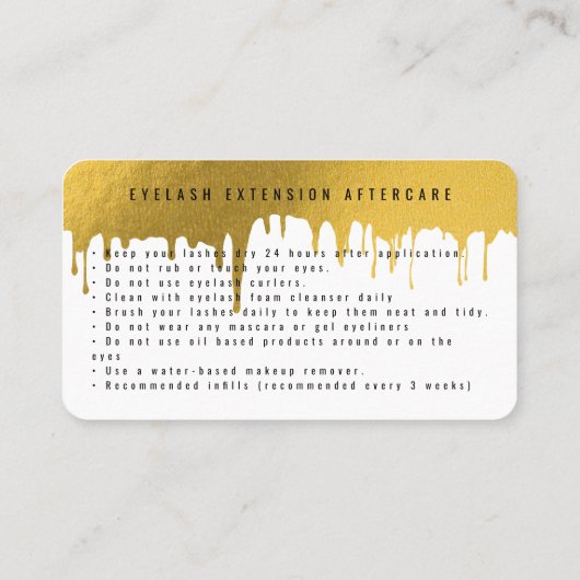 Lash Natercare Instructions Gold Drids Visitekaartje (Achterkant)
