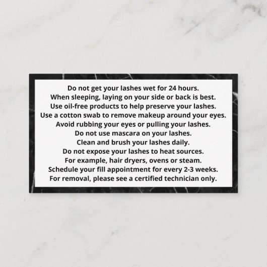 Lash Natercare Instructions Visitekaartje (Achterkant)