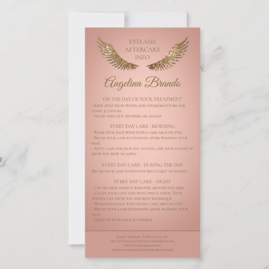 Lash Nazorg Info Golden Glitter Wings Pink Bedankkaart (Voorkant)