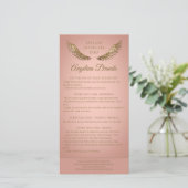 Lash Nazorg Info Golden Glitter Wings Pink Bedankkaart (Staand voorkant)