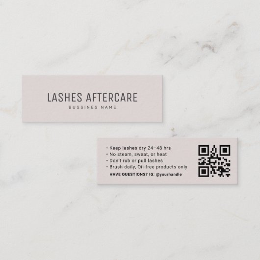 Lash Nazorg Instructiekaart met QR-code  Mini Visitekaartje (Voorkant / Achterkant)
