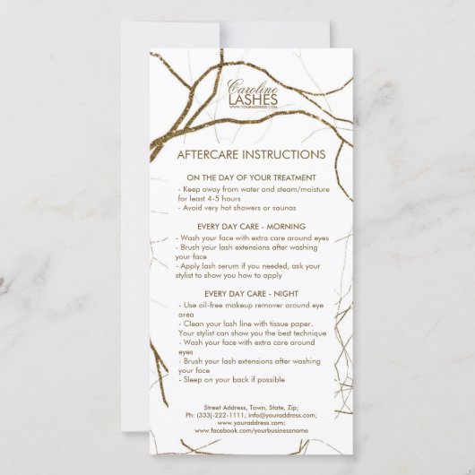 Lash Nazorg Instructies Golden Plant Roots Bedankkaart (Voorkant)