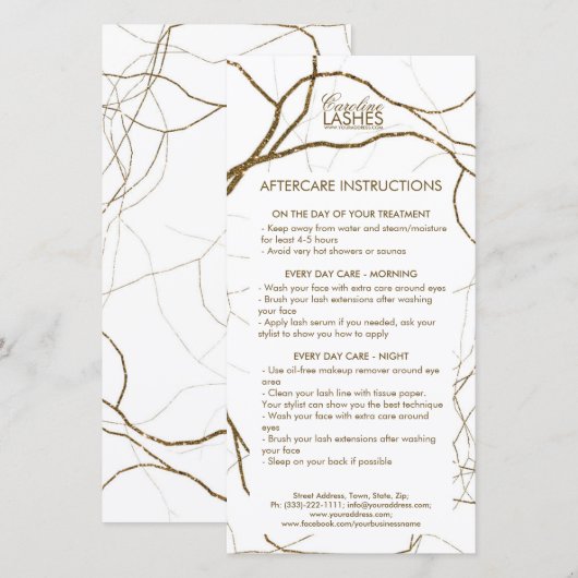 Lash Nazorg Instructies Golden Plant Roots Bedankkaart (Voorkant / Achterkant)