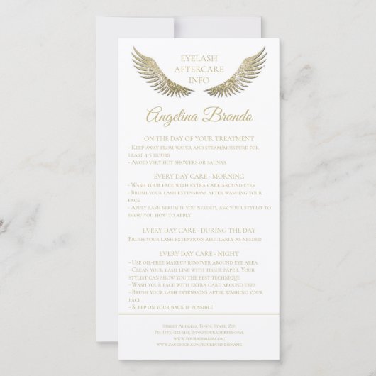 Lash Nazorg Instructies Gouden Glitter Vleugels Bedankkaart (Voorkant)