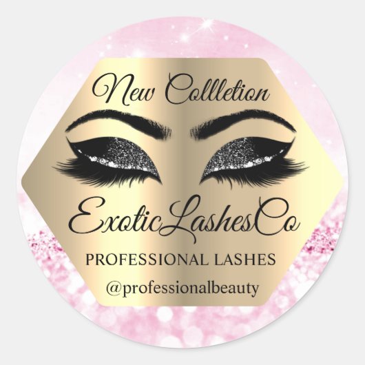 Lash Packaging Makeup Artist Gold Pink GLITTER Ronde Sticker (Voorkant)