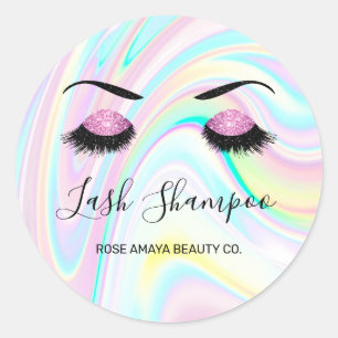 Lash Shampoo Paarse Glitter Eyes Pastel Holografie Ronde Sticker