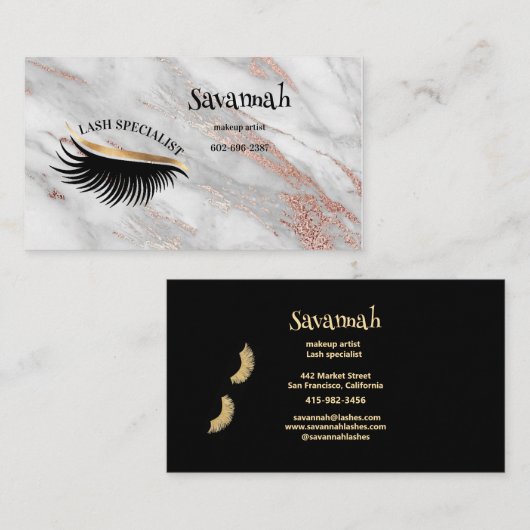 Lash Specialist Eye Lashes Monogram Marmer Visitekaartje (Voorkant / Achterkant)