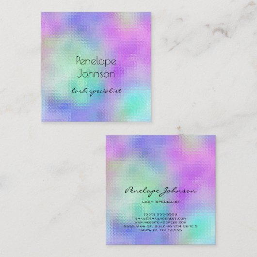 Lash Specialist Paars en Blue Elegant Abstract Vierkante Visitekaartje (Voorkant / Achterkant)