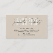Lash stylist modern typografie script beige visitekaartje (Achterkant)