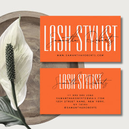 Lash stylist modern typografie script neon sinaasa visitekaartje