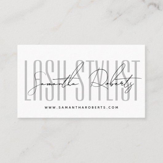 Lash stylist modern typografie script wit visitekaartje (Voorkant)