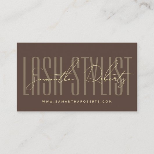 Lash stylist modern typography script brown visitekaartje (Voorkant)