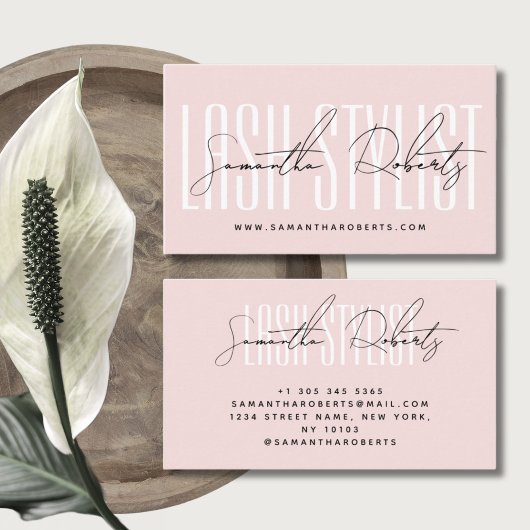 Lash stylist moderne typografie blush roze visitekaartje