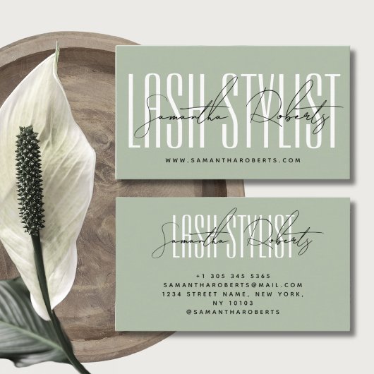 Lash stylist moderne typografie salie groen visitekaartje