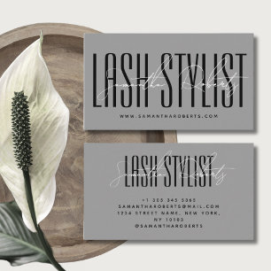 Lash stylist moderne typografie script grijs visitekaartje