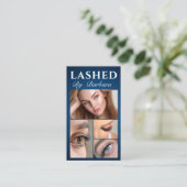 Lash stylist moderne typografie script luxe foto visitekaartje (Staand voorkant)