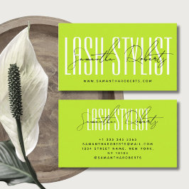 Lash stylist moderne typografie script neon groen visitekaartje