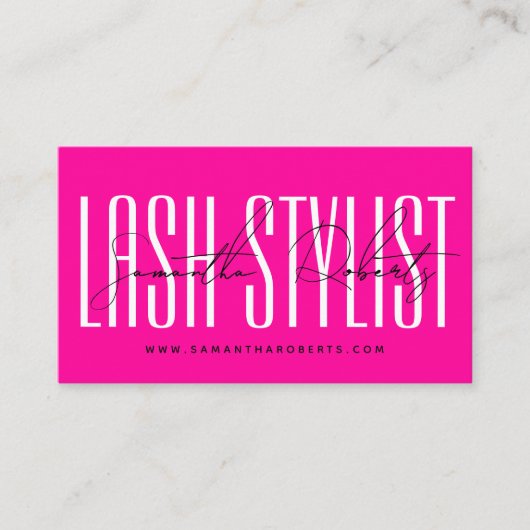 Lash stylist moderne typografie script neon roze visitekaartje (Voorkant)