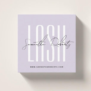 Lash stylist moderne typografie script paarse vier vierkante visitekaartje