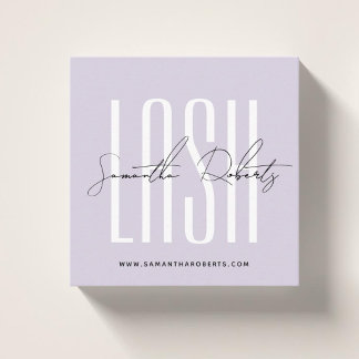Lash stylist moderne typografie script paarse vier vierkante visitekaartje