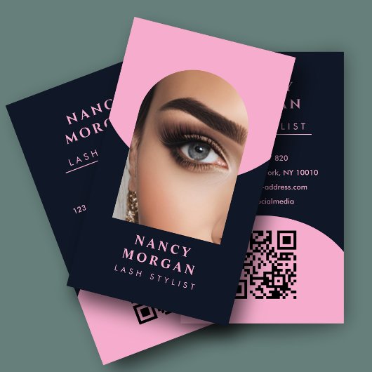 Lash Stylist QR Code Arch Foto Roze en Marine Visitekaartje