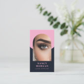 Lash Stylist QR Code Arch Foto Roze en Marine Visitekaartje (Staand voorkant)