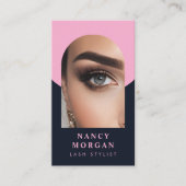 Lash Stylist QR Code Arch Foto Roze en Marine Visitekaartje (Voorkant)